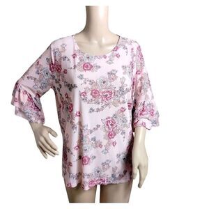 No Boundaries Top Women's XL Pink Babydoll Floral Flower Bloomcore Flowy‎ Casual
